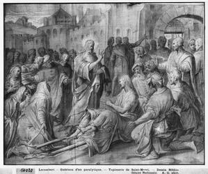 Life of Christ, Jesus healing a paralytic at Capernaum, preparatory study of tapestry cartoon for the Church Saint-Merri in Paris